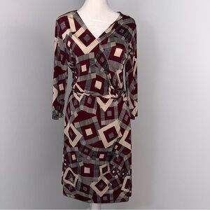 Gilli-Geometric Patterned Dress in Burgundy and Cream Size‎ Large.